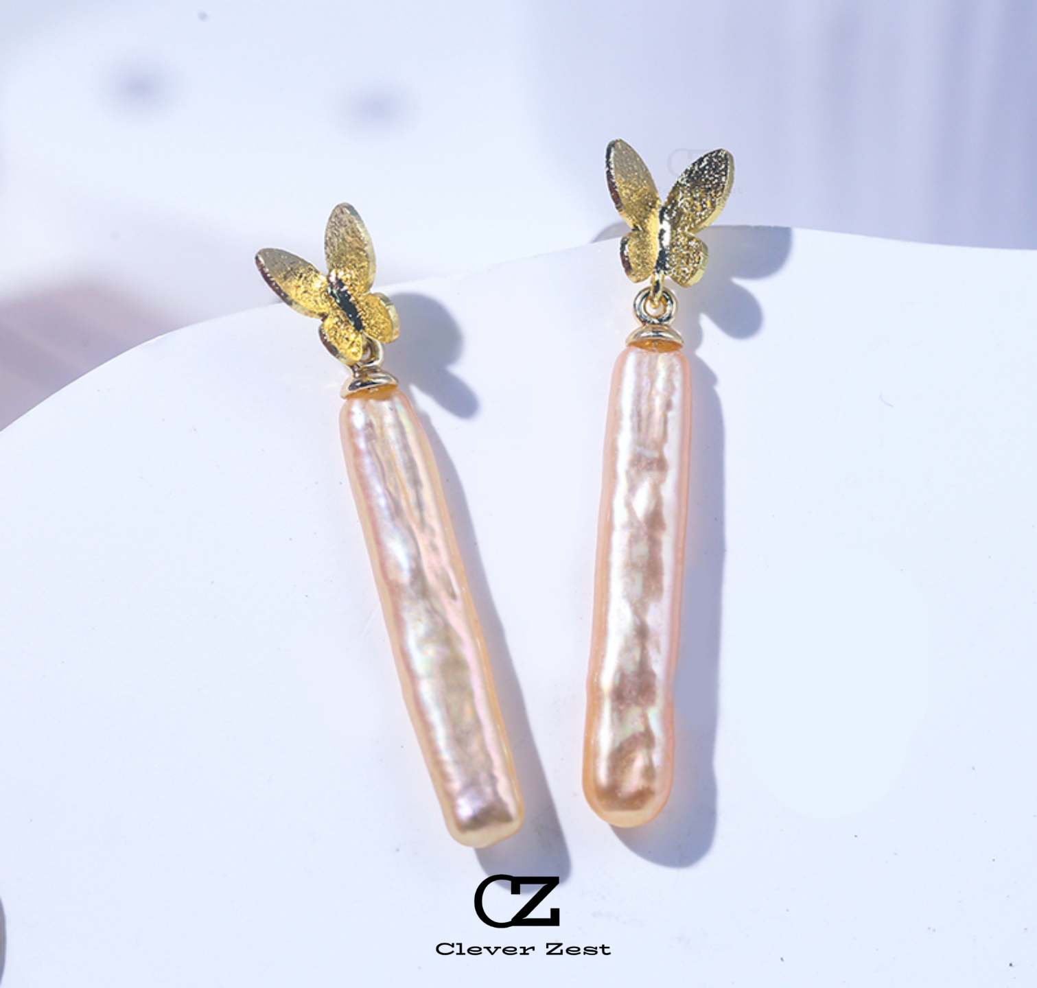 Natural Baroque Champagne-Colored Pearl Butterfly Earrings 14K Gold-Filled Fashionable Versatile Trend-Setting Anniversary Gift Best Friend Gift
