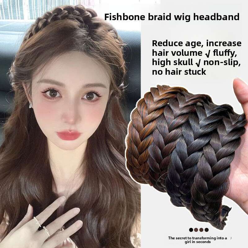 Fishbone Wig for Women 2025 New Style Integrated Braided Twist Braid Clip Hair Accessory Headband