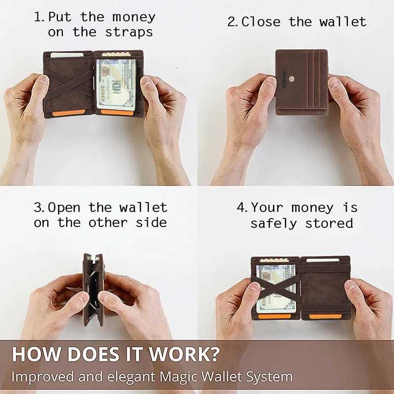 CONTACTS Genuine Leather Card Holder Magic Wallet Slim Bifold RFID Male Small Wallets Zipper Coin Pocket Mini Purse Money ClipW251017