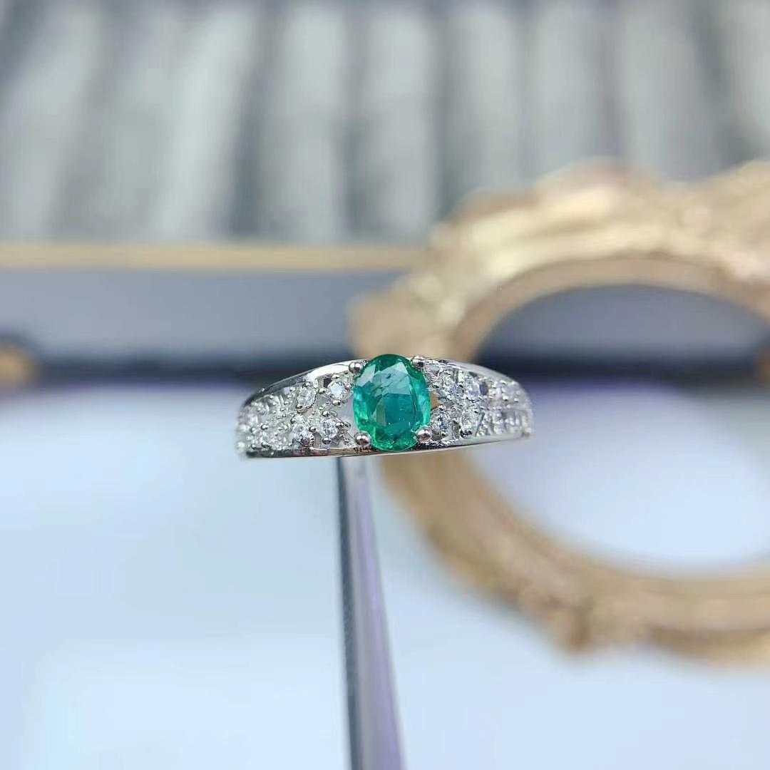 Genuine emerald ring 925 silver gemstone jewelry 4mm*6mm 0.4ct Colombian emerald jewelry with certificate