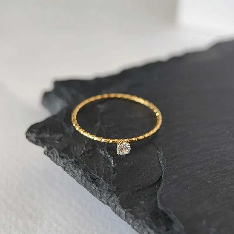 4mm Single CZ Stainless Steel Thin Faceted Ring Wedding Band for Women Girl Size 510W251017