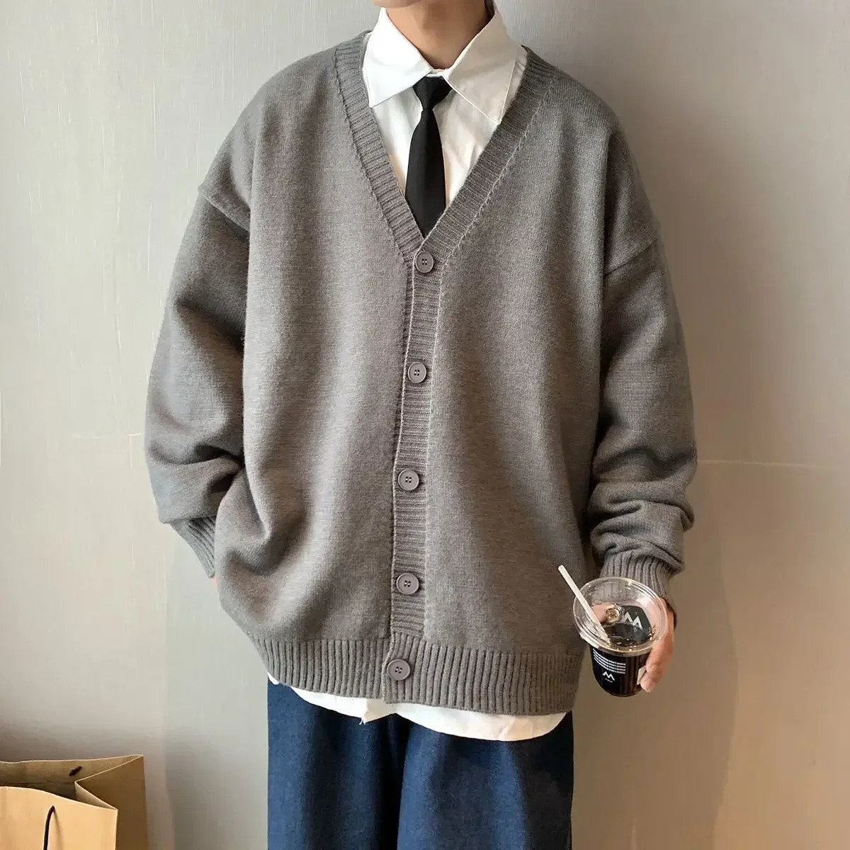 Knitted Sweaters For Men Solid Color White Man Clothes Coat Plain Jacket Cardigan X Korean 2025 Autumn Elegant Comfortable S A 251017
