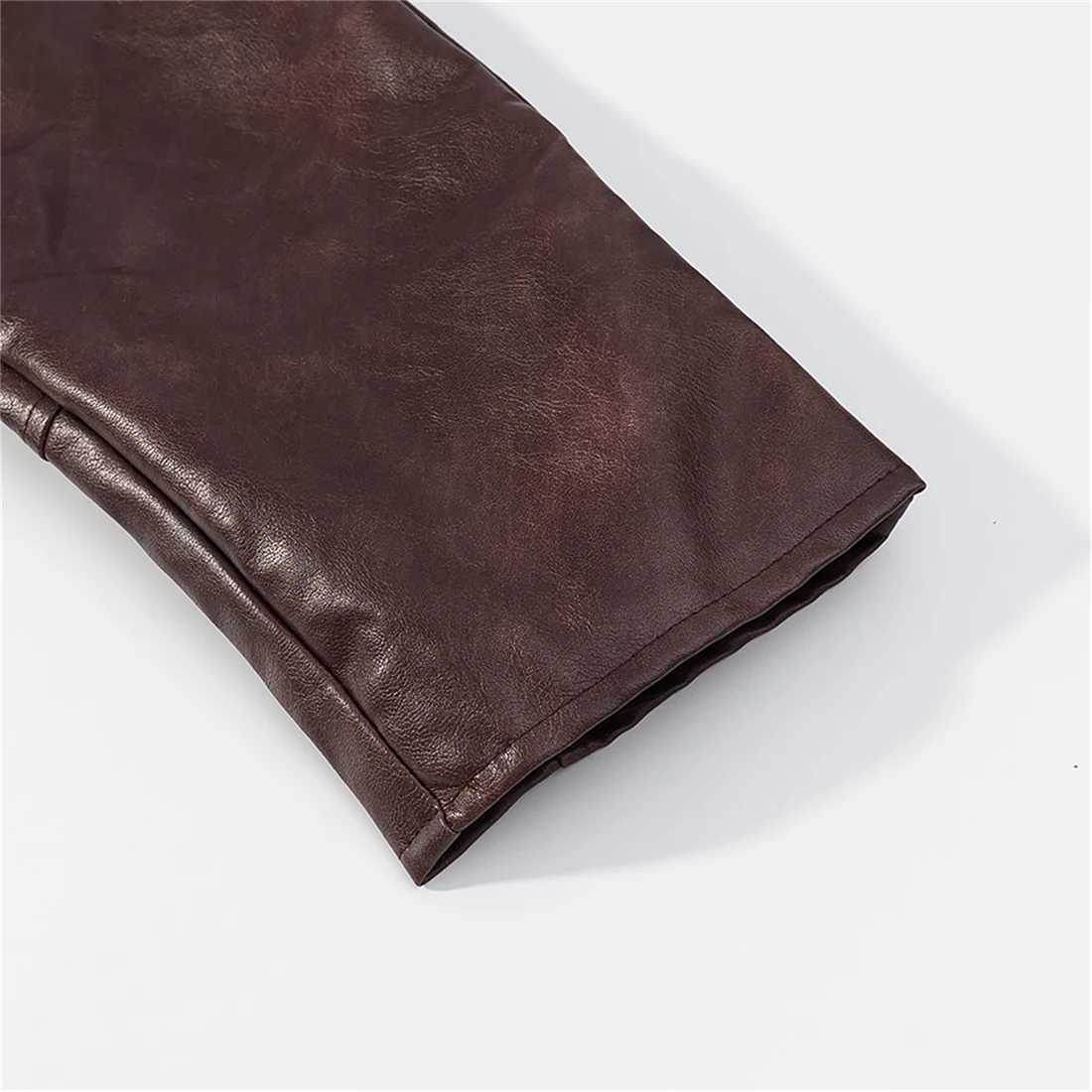 Womens Retro Brown Leather Jacket Loose Fit SingleBreasted Lapel Casual Street Style ThreeButton Fall 2025T251017