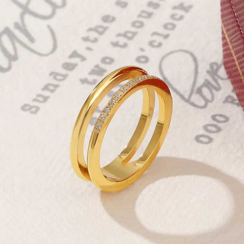 Stainless Steel Pave CZ 2 Layer Ring Wedding Band for Women Girl Size 510W251017