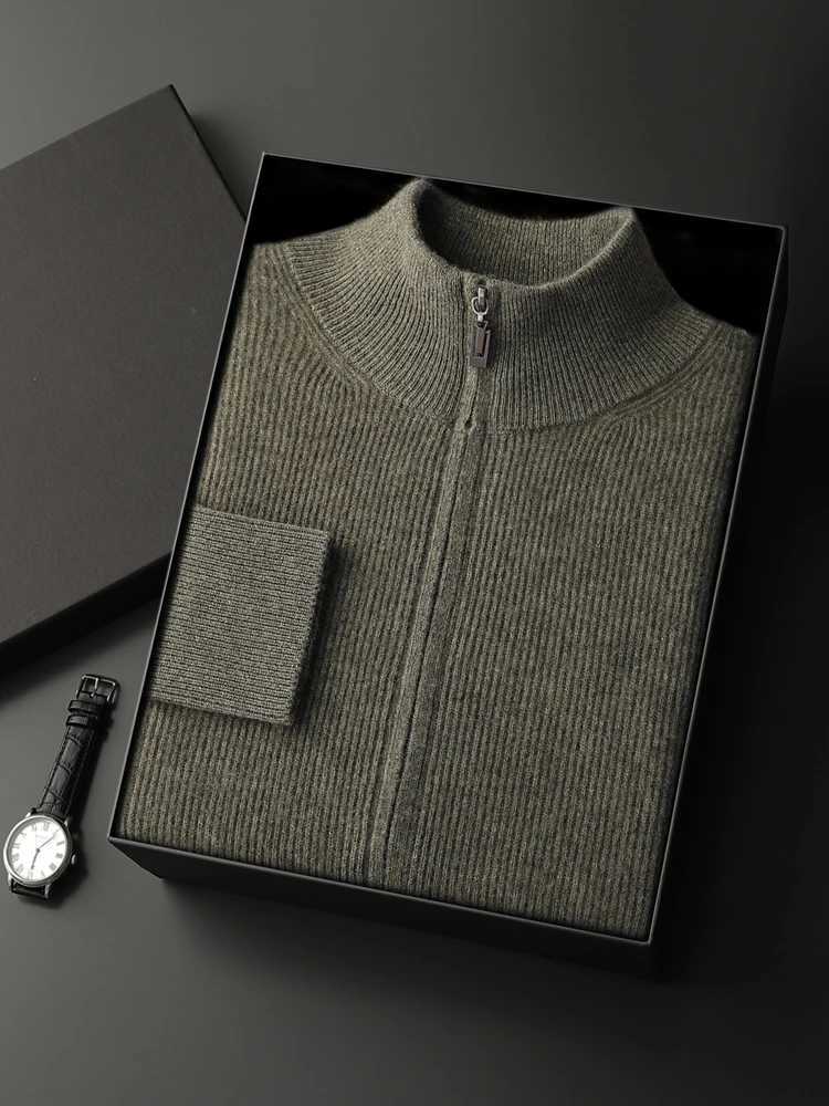 Mens 100 Cashmere Sweater Mock Neck Zipper Cardigan Jacquard Knitted Sweater Smart Casual Style Jacket for Autumn Winter J251017