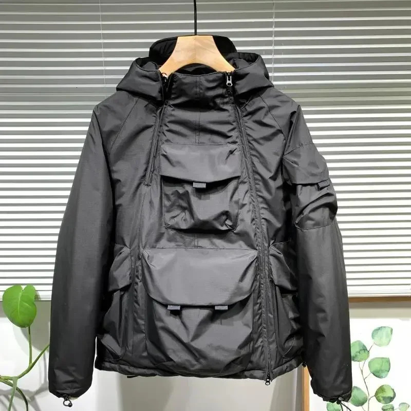 Autumn Winter Mens Loose Casual Cotton Coat Hooded Large Pocket Double Zipper Pullover Jacket Solid Color Long Sleeves Tops 251015