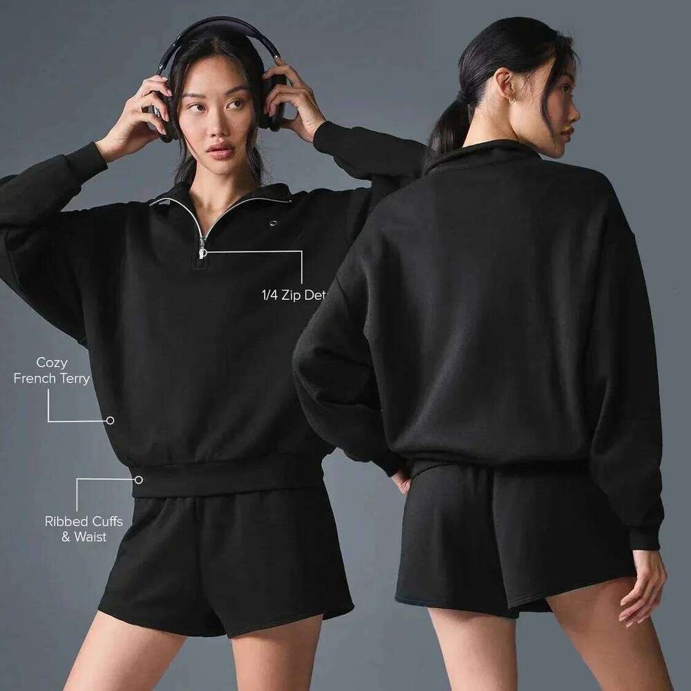 Women Sweatshirt Hoodie Outifits Yoga Running 1/4 Zip Up Gray Pullovers Female Fashion Loose Cotton Turtleneck Top Sportswear