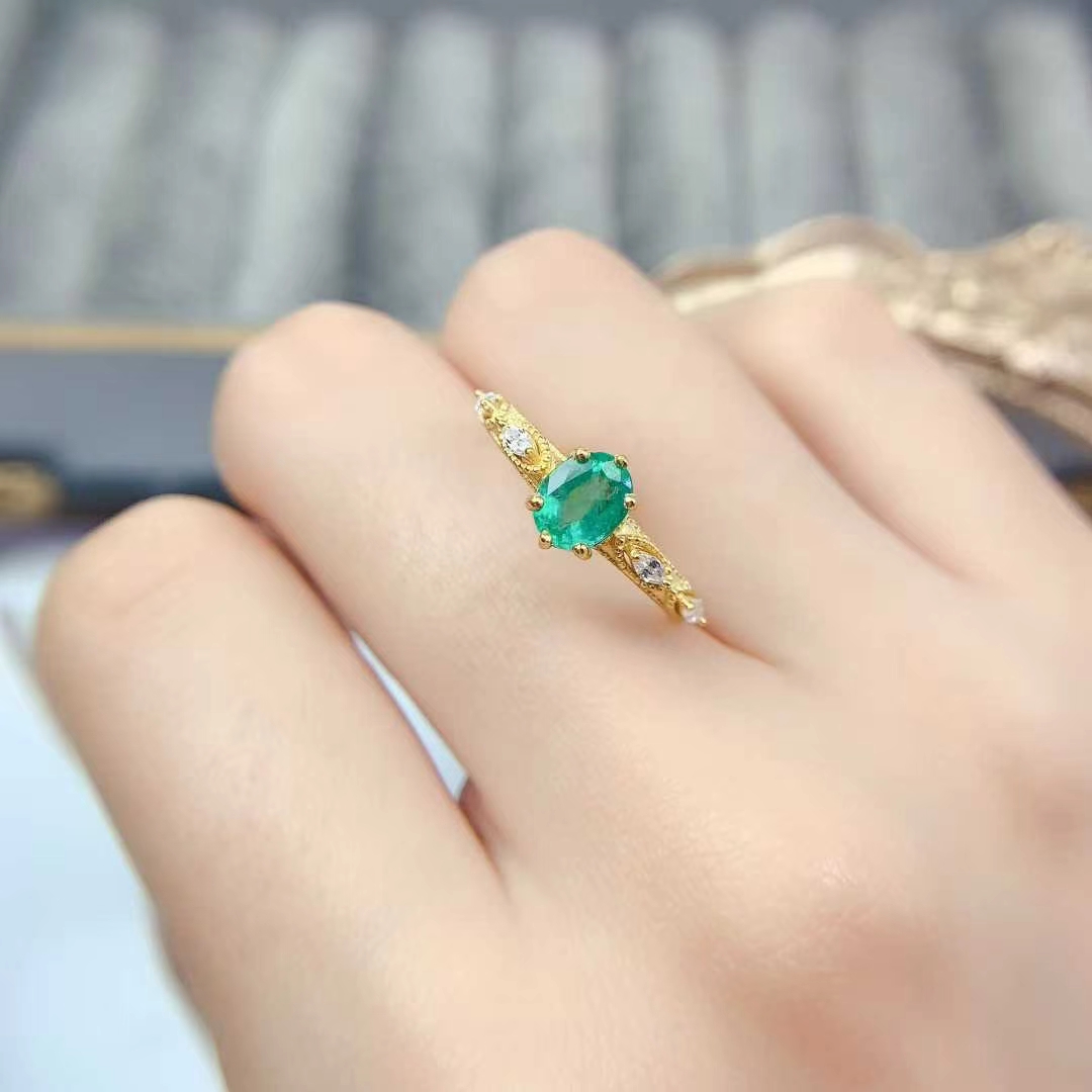 Emerald engagement ring natural emerald 925 silver ring for wedding 5mm*6mm natural Colombian emerald jewelry with certificate