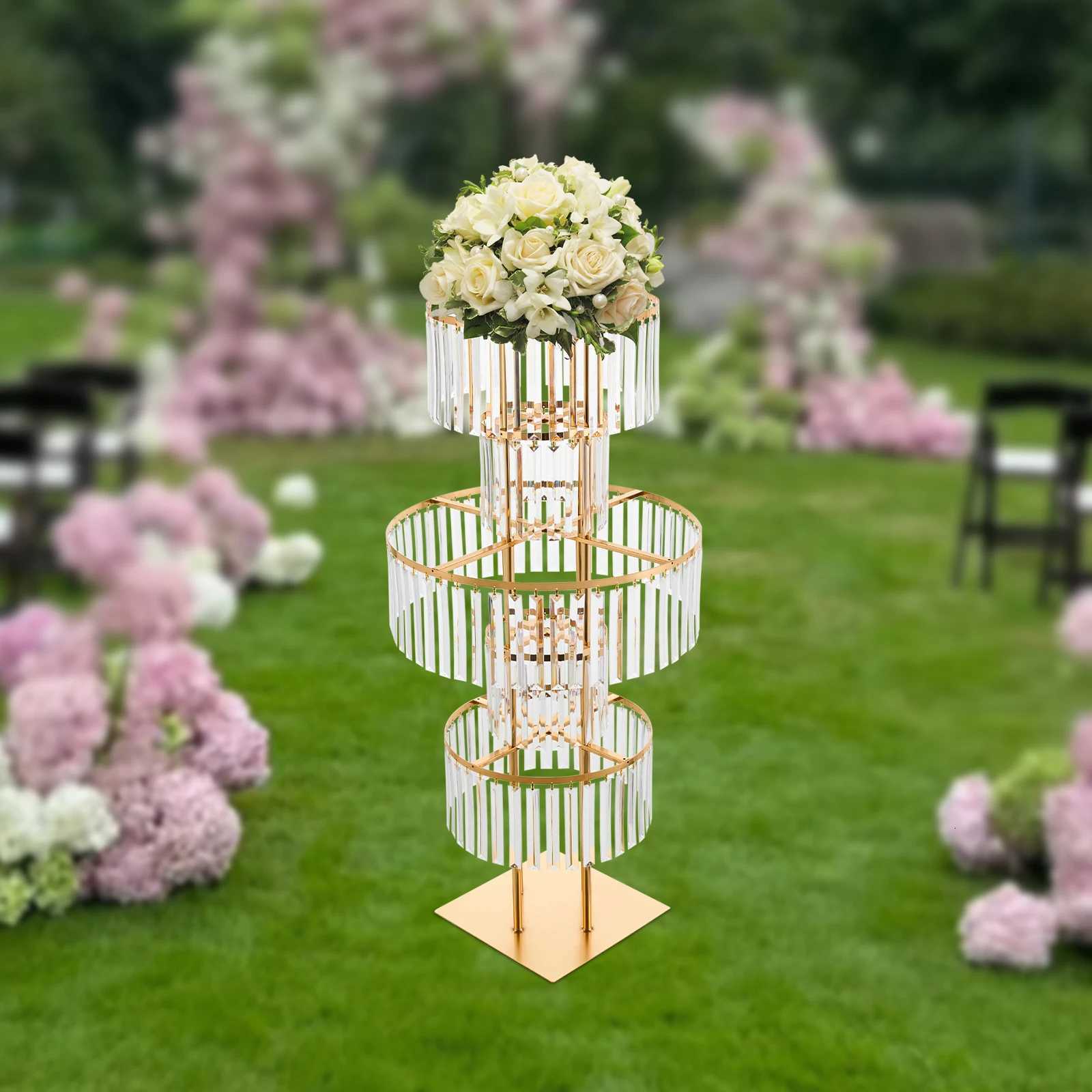 5 Tiers Gold Wedding Centerpieces Flower Stand Vase Centerpiece Acrylic Flower Stand with Hanging Acrylic C251017