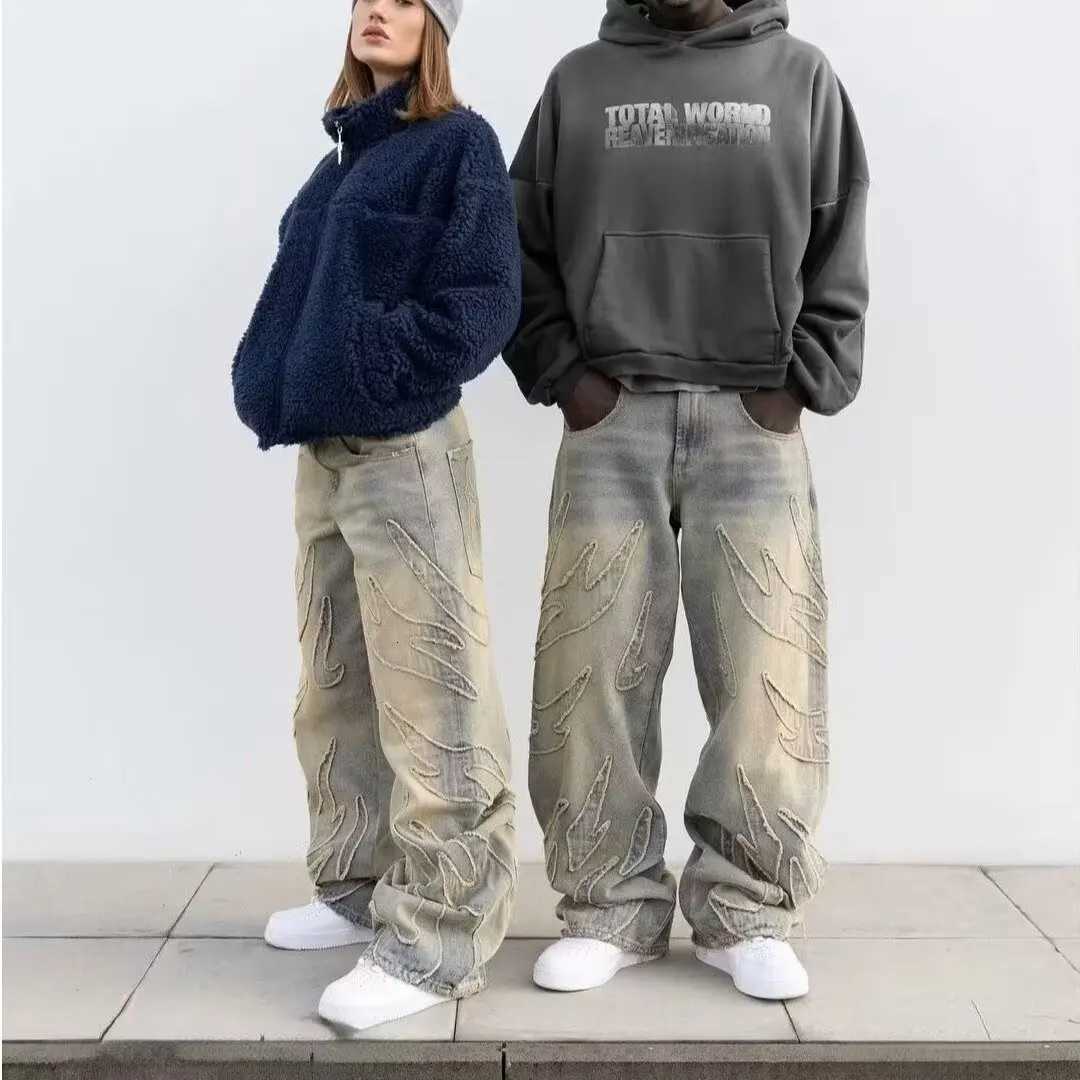 Men Baggy Aesthetic Denim Streetwear Jeans Male Retro Fashion Wide Leg Pants Graphic Embroidered Designer Hip Pop Denim Trousers Y251105