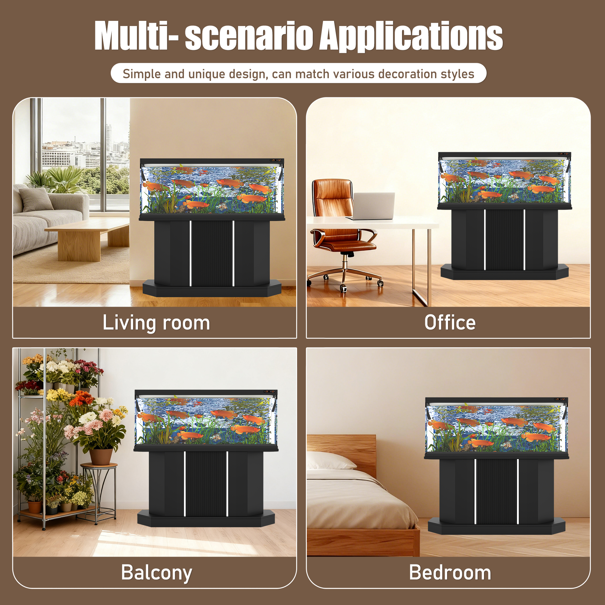 Modern 55-75 Gallon Fish Tank Stand with Power Outlet (4 AC 2 USB Ports) Heavy Duty Aquarium Stand with Cabinet Storage for Turtle Tank Reptile Terrar