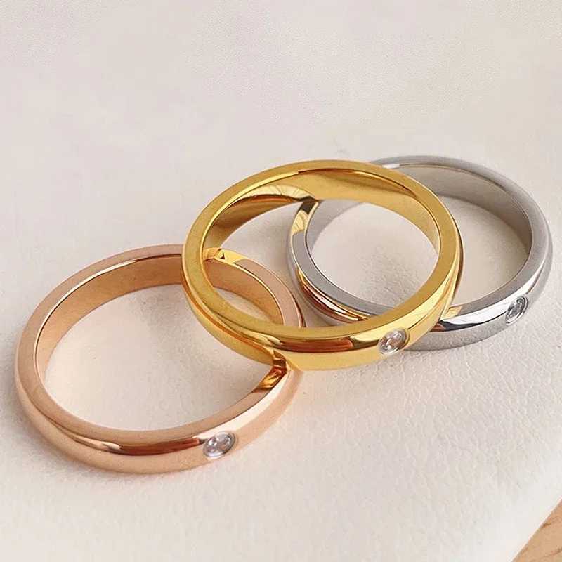 High End PVD Sweet Romantic White Zircon Ring Stainless Steel Ring For Couple Wedding Engagement jewelryW251017