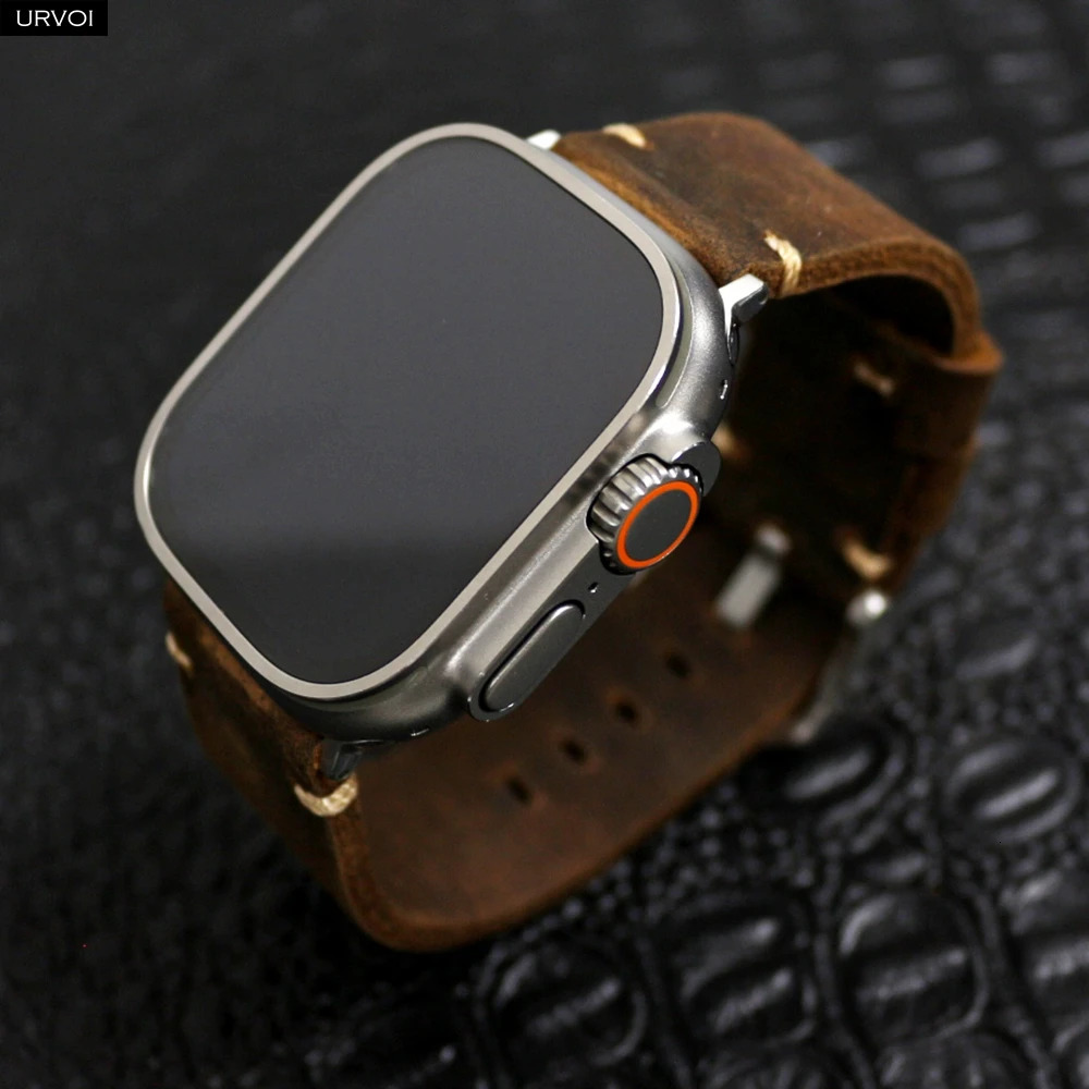 URVOI Band for Watch Ultra 3 2 series 11 10 9 8 7 6 SE Vintage Crazy Horse Fine Leather strap for iWatch Pin V stitches 251016