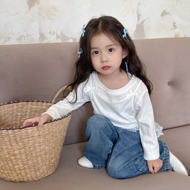 Baby Girls Pants Fashion Lace Loose Straight Jeans 2024 Autumn New Korean Style Childrens Wide Leg PantsT251017