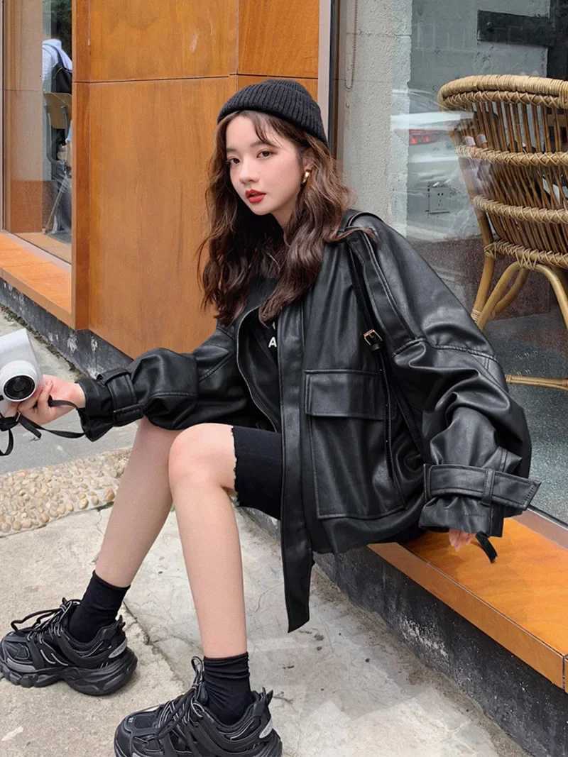 2025 New Spring Fashion Women Leather Coat Oversized Leather Jacket Women Short Black PU Leather Jackets Female Fashion JacketT251017