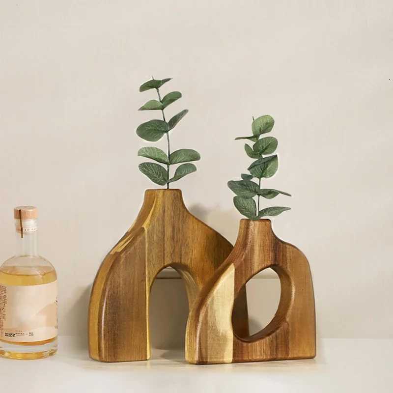 2PCS Creative Pure Solid Wood Vase Irregular Dry Flower Container Ornaments Nordic Style Handicrafts Highend Home Decoration C251017