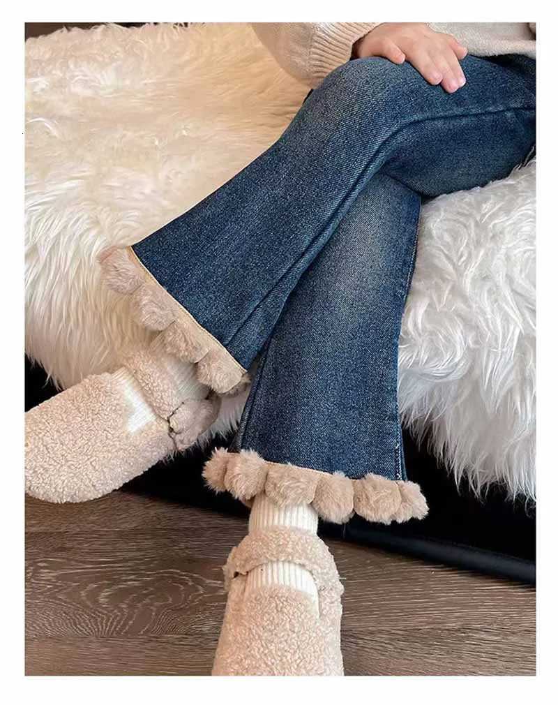 Girls Fleece Flared Pants New Autumn Winter Kids Thick Warm Trousers Baby Casual Jeans Outer Wear Children ClothesT251017