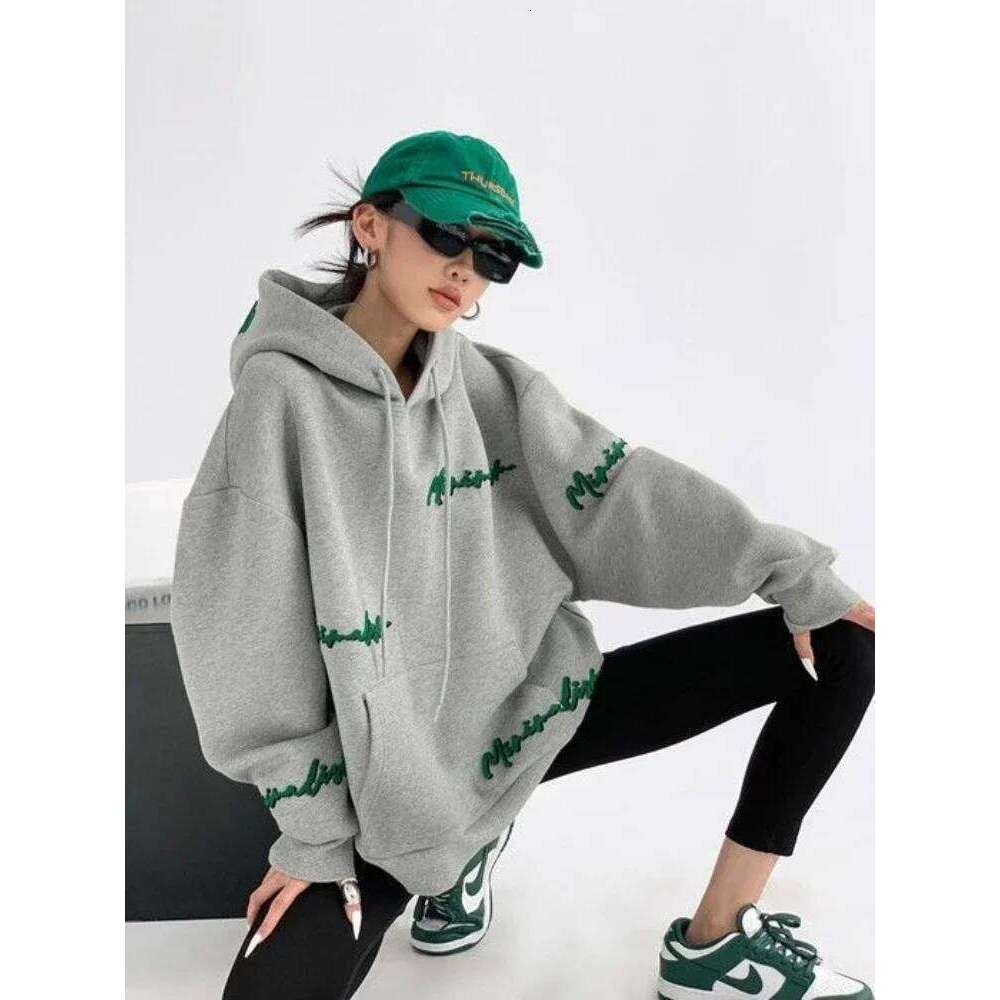 Zekye Hooded Tops Embroidered Vintage Korean Clothing Y2k Coat Grey Woman Sweatshirts Hoodies hoodies women