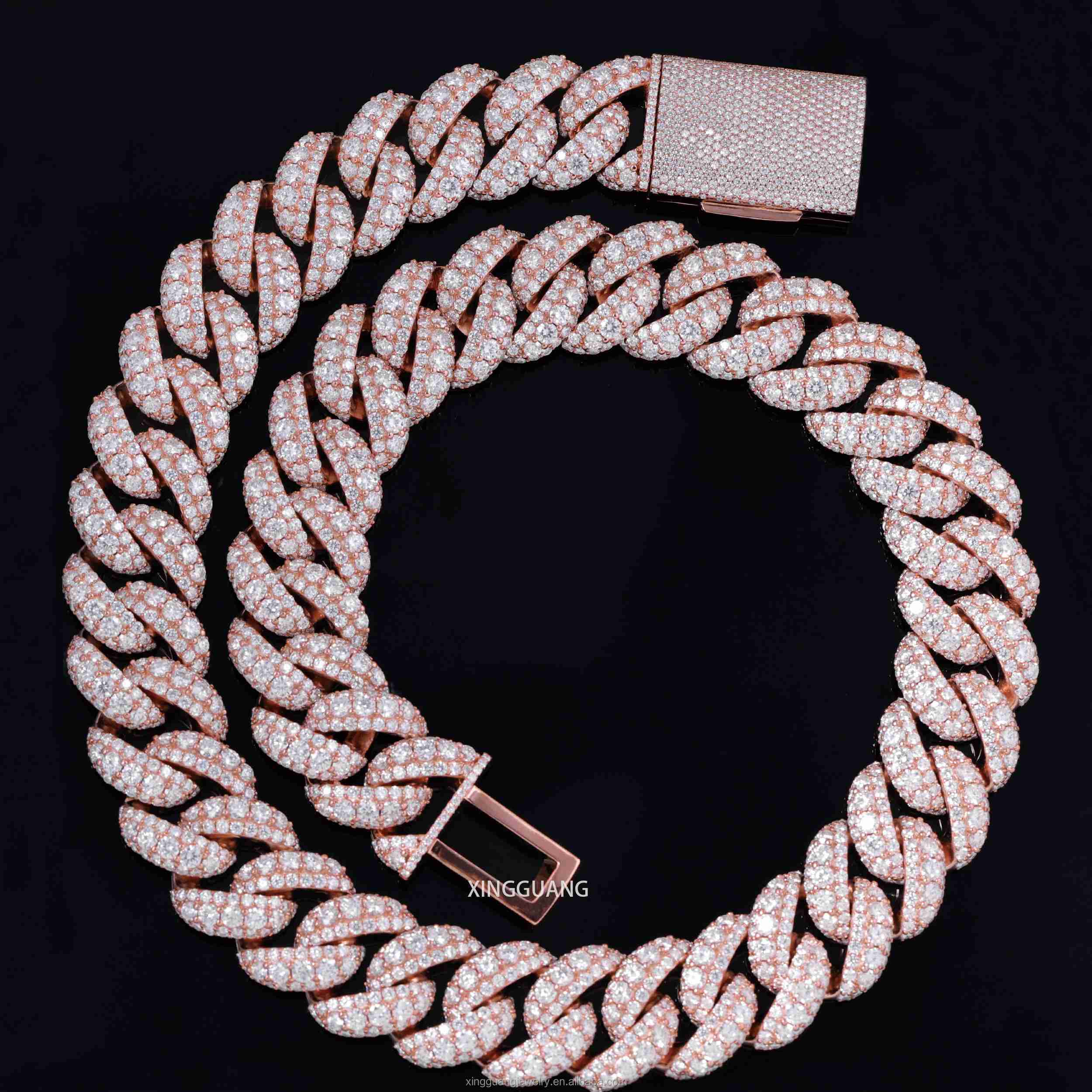 Hot Selling HipHop Jewelry 20MM 22MM Iced Out Moissanite Raised Chain S925 18K Gold Plated VVS Diamond Cuban Lidynamic Chain Necklace