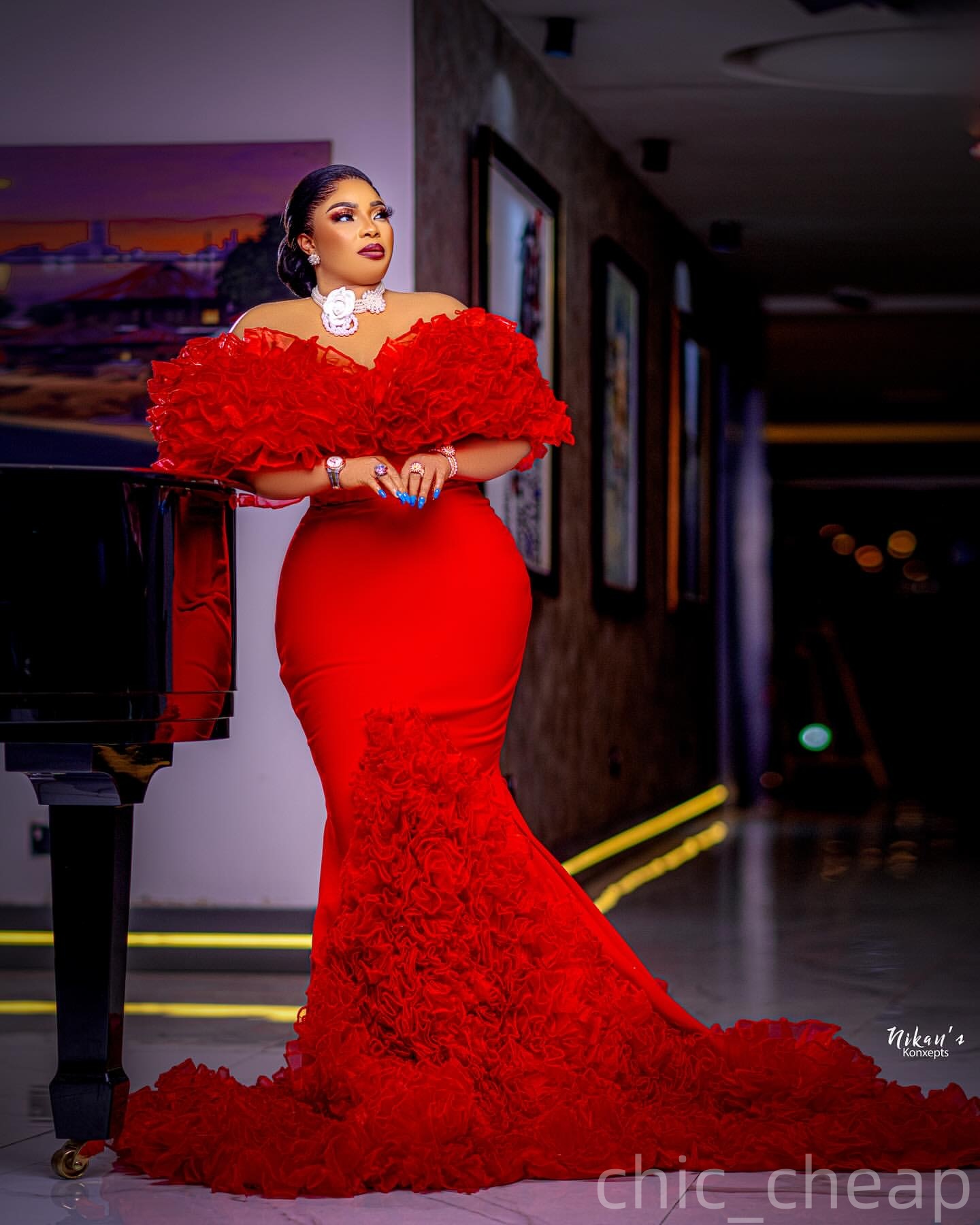 Red Mermaid Plus Size Prom Dresses 2025 Off Shoulder Tiers Satin Evening Formal Party Second Birthday Engagement Gowns Dress For Special Occasions