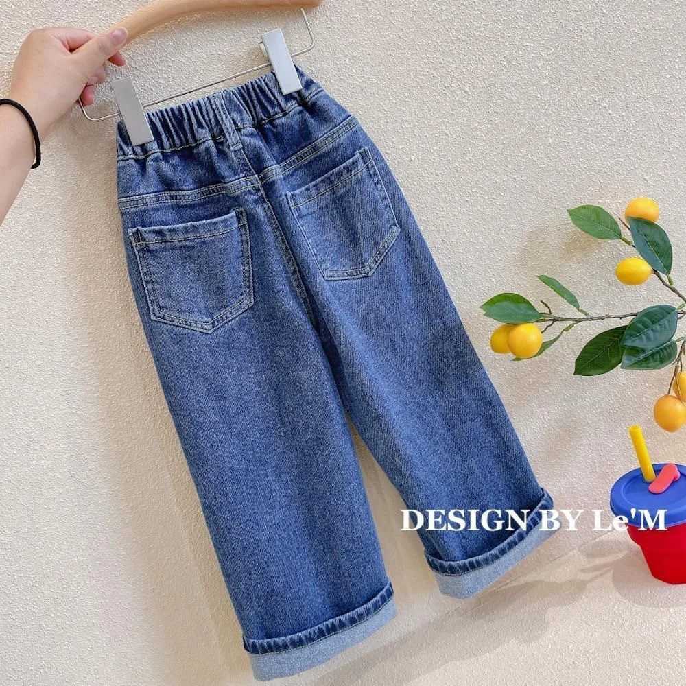 Kids Baby Girls Pants Autumn Solid Color Toddler Girls Denim Pants Elastic Waist Casual Pocket 16y Girls Straightleg JeansT251017