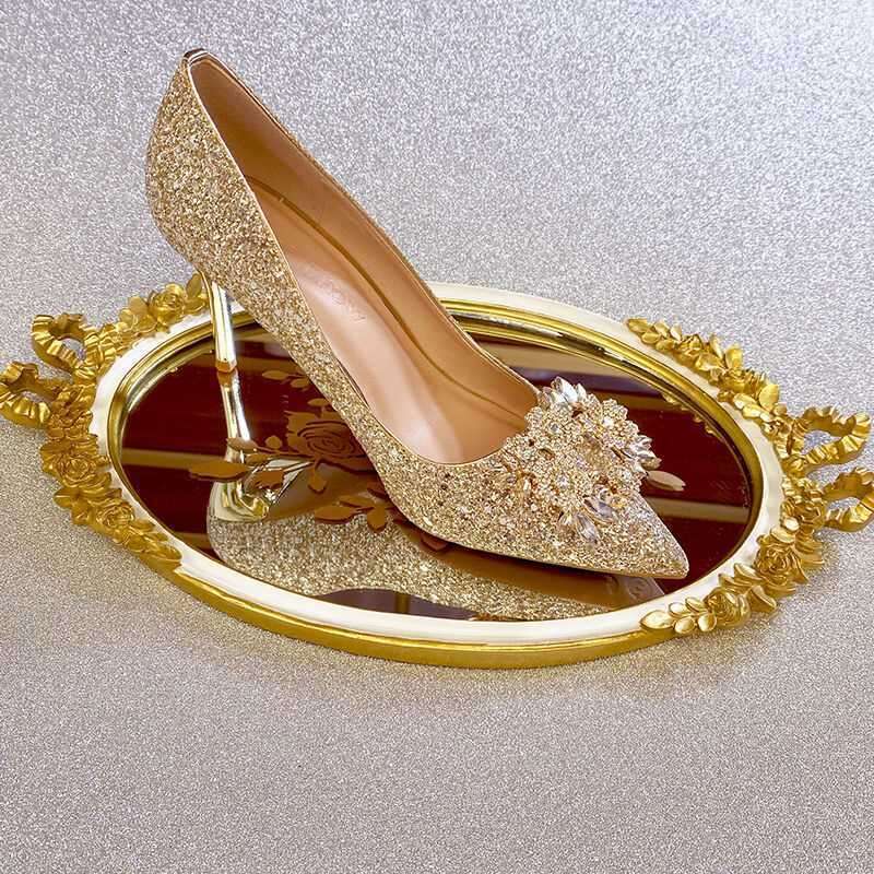 P7 French Sequined Crystal Dia Engagement Wedding Dress Xiuhe Bridesmaid Bride Shoes Banquet Not Tired Feet High Heels