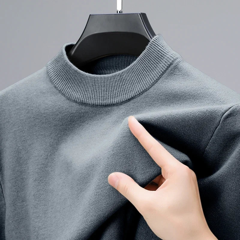 Half Turtleneck Knitwear Sweater AutumnWinter Mock Neck Sweatshirts Solid Color Pullovers Man Casual Mens Clothing 251017