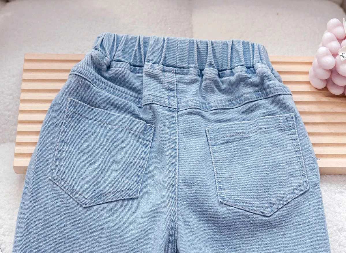 IENENS kpop clothes for girls kids slim straight jeans light blue embroidery denim pants for 16 yearsT251017