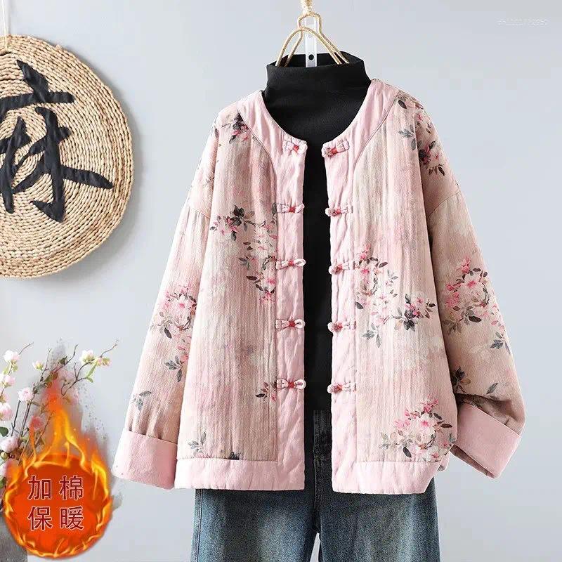 Women's Jackets 2025 Spring And Autumn Chinese Style Retro Printed Jacket Short Coton Padded Quilted Coat Casual Loose Floral Top A532