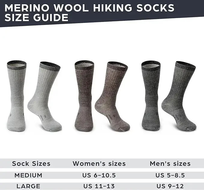 Mens 90 Merino Wool Hiking Cushion Socks Thermal Warm Crew Winter Boot Socks for Skiing Hiking Moisture Wicking 251017