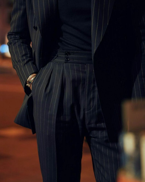 Handsome Business Black Stripe Men Suits Slim Fit Peak Lapel Groom Formal Tuxedos 2Piece Sets High-end Male Blazers Customized