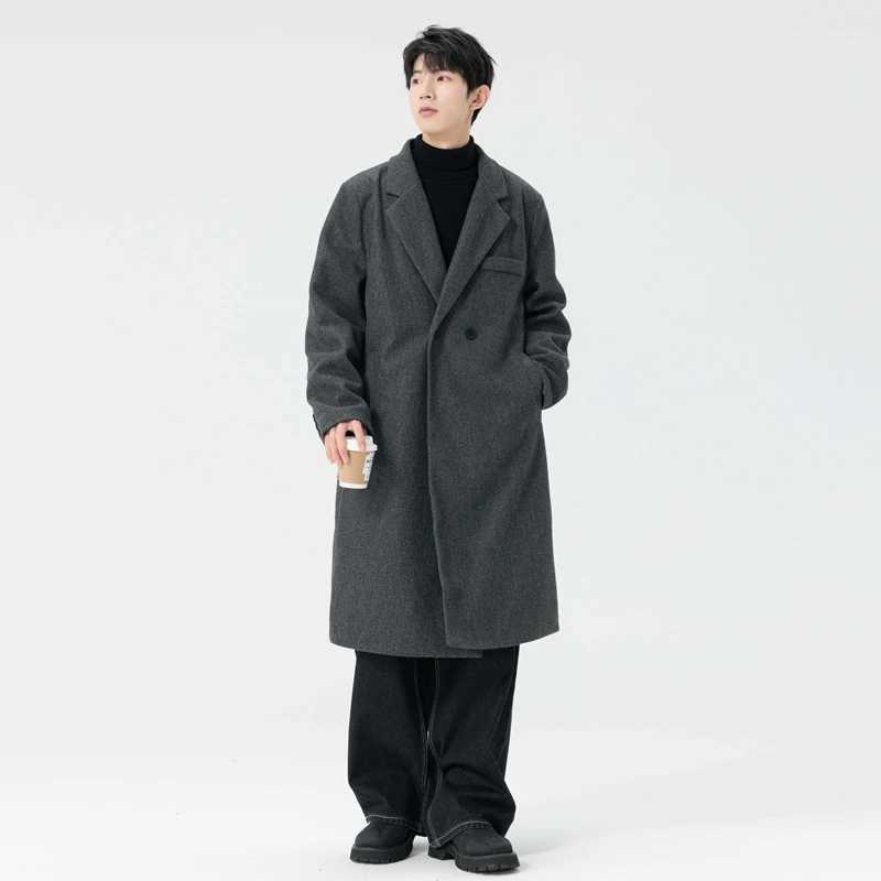 One Breasted Long Woolen Trench England Style Wool Blends Coat Autumn Winter Business Casual Fashion Mens Woolen Windbreaker J251017