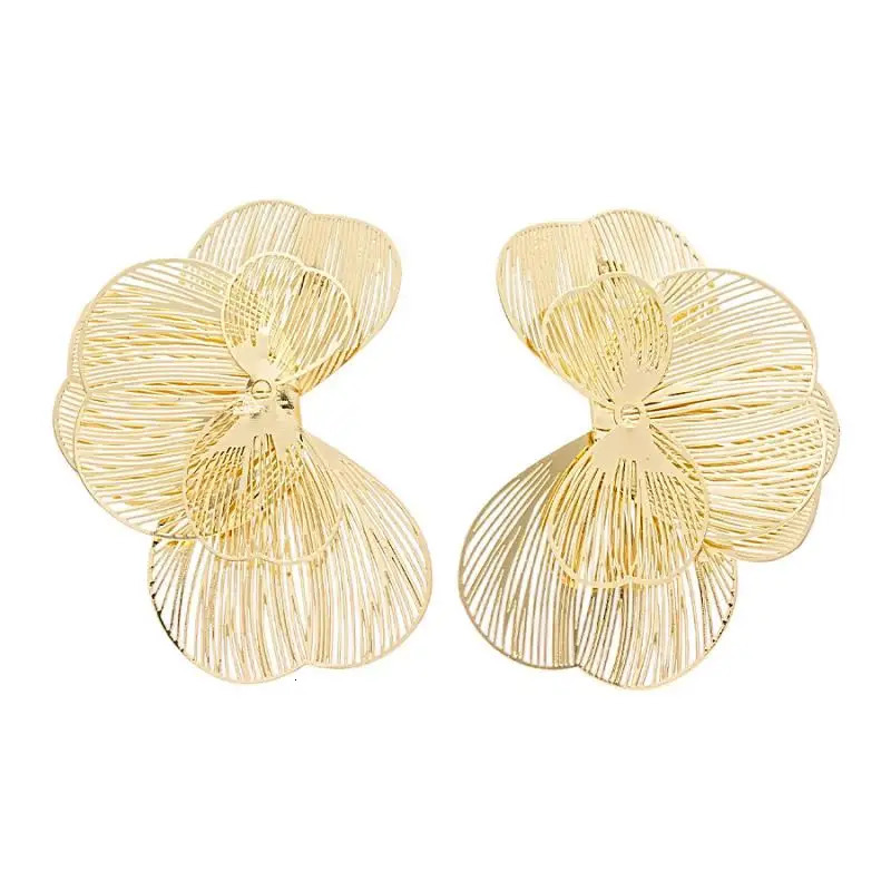 Elegant Multi Layer Metal Petal Flower Stud Earrings for Women Creative Gold Color Hollow Floral Piercing Earrings Jewelry Gifts 251016