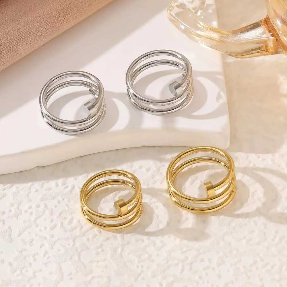 1pc hot selling new fashionable and versatile three circle nail ring womens light luxury niche highend jewelryW251017