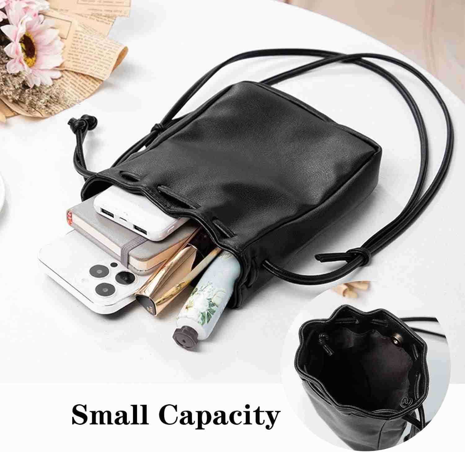 Drawstring Mini Crossbody Purse PU Leather Small Crossbody Bags for Women Crossbody Phone Purse Bucket BagZ251017