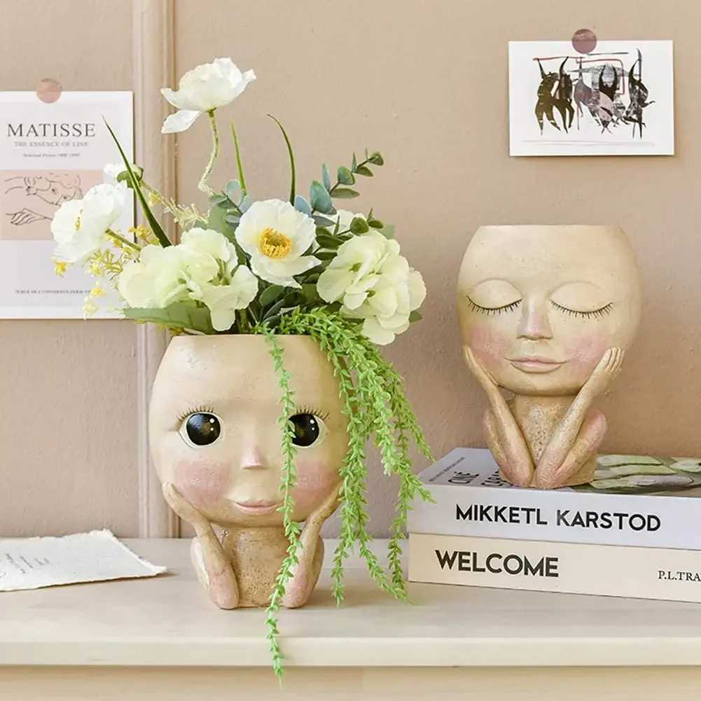 Creative Face Flower Pot Head Planter Pot Succulent Planter Resin Art Statue Sculpture Potted Decorative Ornaments Vase C251017