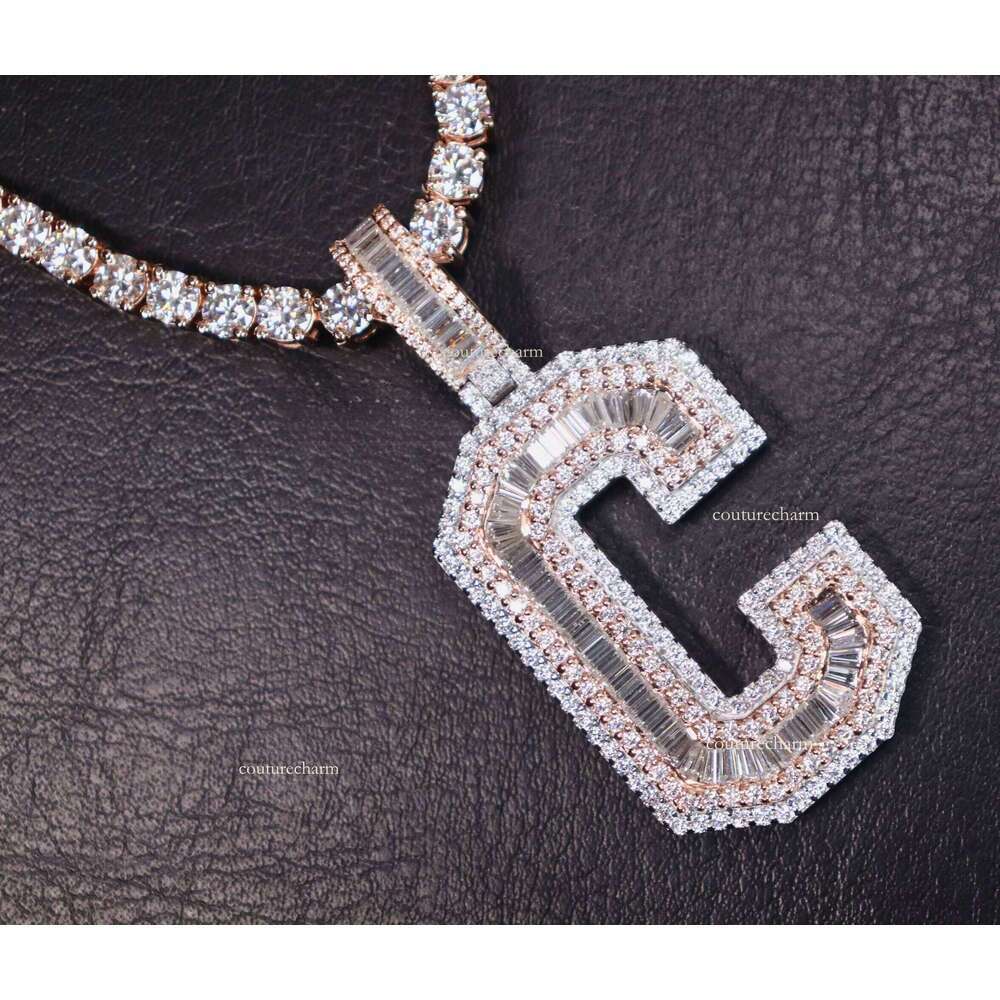 Quality Name Initial C Moissanite Baguette Sier Letter Pendant Gifts and Daily Necessities