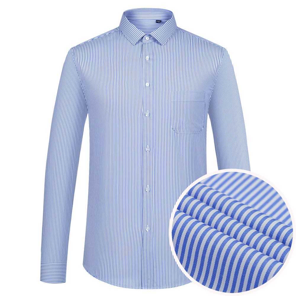 Mens Long Sleeve Striped Dress Shirts Regular Fit Comfy Cotton Blend Business Office Casual Buttonup Shirts with Front Pocket J251017