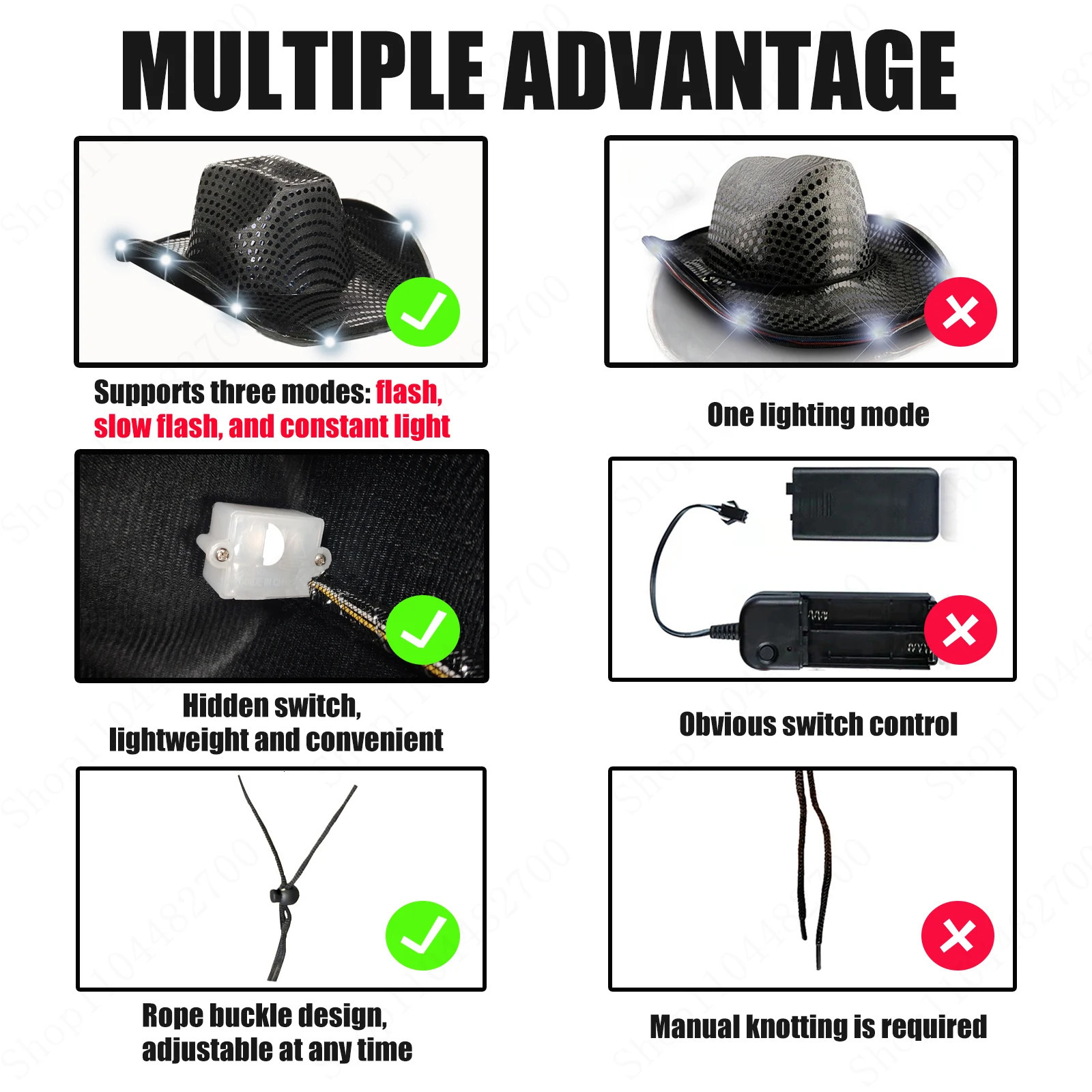 81624325680Pcs LED Cowboy Hats Bulk for Wedding Lighting up Party Hats Bachelorette Sequin Cowgirl Hat Flashing Disco Hats 251015