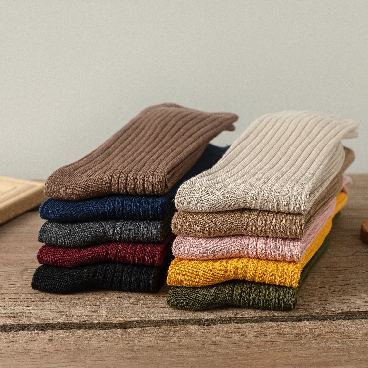 10Pairs Retro Women Cotton Loose Socks Autumn Winter Knitting Solid Color Long Black Pink Korean Japanese Student Girls 251017