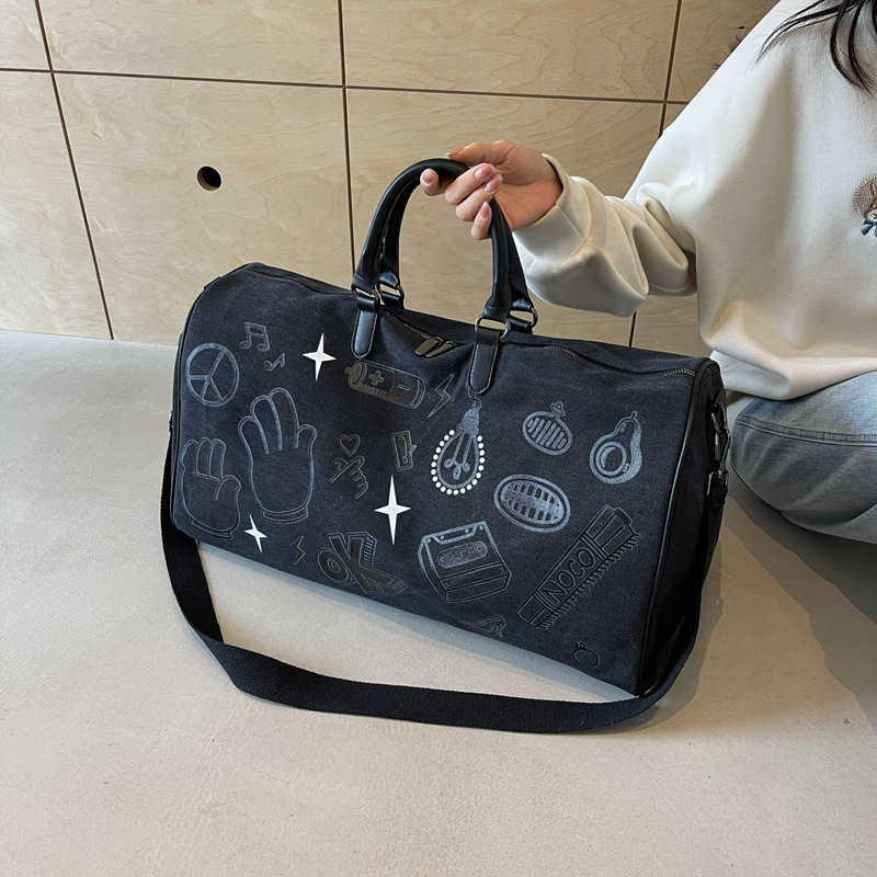 Travel Bag Women Super Large Capacity Outdoor Sports Handbag Canvas Big Bag Cartoon Sports Fitness Bag 250415
