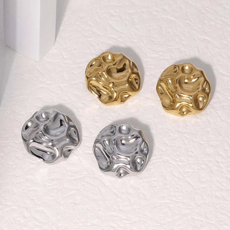 Stainless Steel Metal Irregular Pleated Stud Earrings For Women Vintage Gold Color Heart Geometric Temperament Earrings 2024 251016