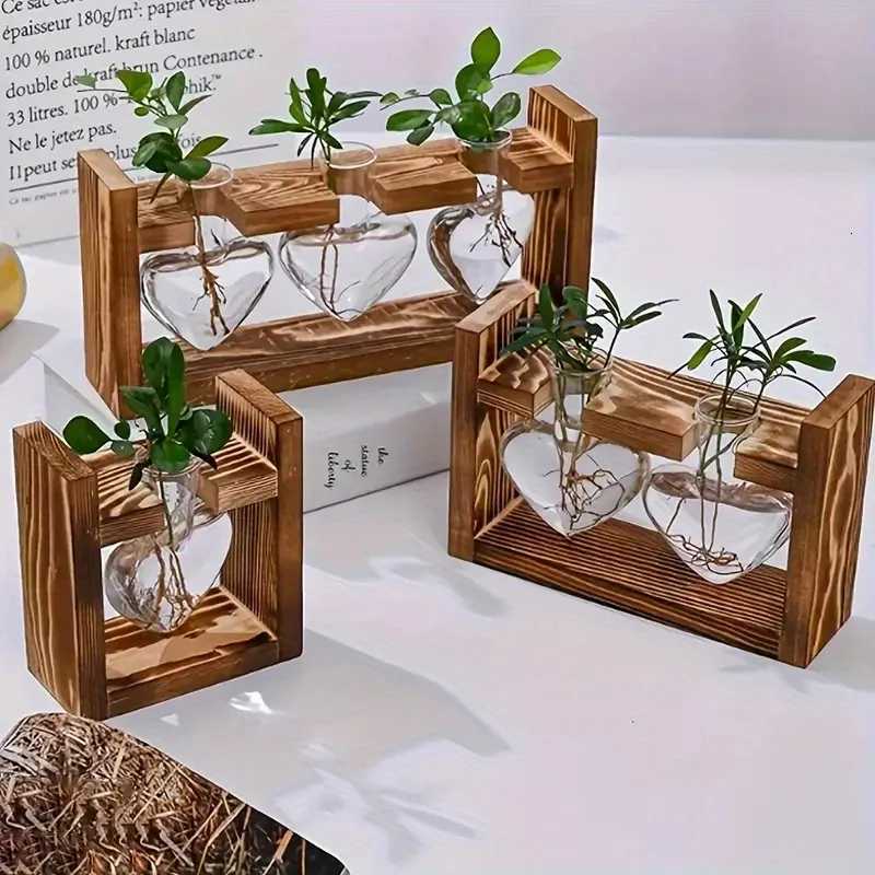 1pack creative wooden frame hydroponic small vase green spiral pine glass container living room desk home decoration C251017
