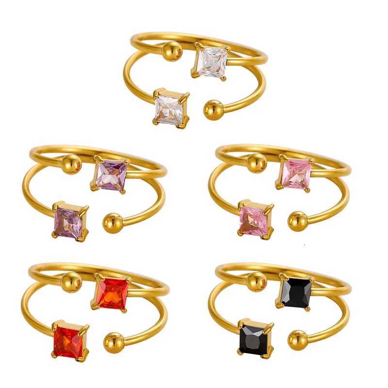 CARLIDANA High End Womens Stainless Steel Rings Gold Plated Layed Colorful Zirconia Open Design TrendyTarnish Free JewelryW251017