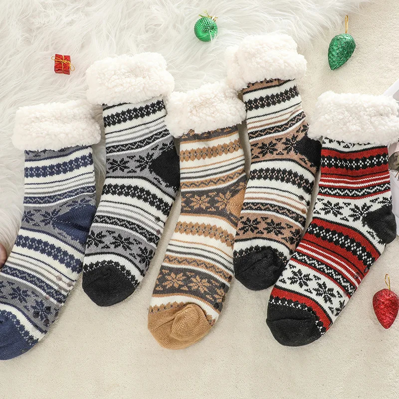 Fluffy Non Slip Socks Mens Plaid Winter Warm Short Cotton Thickened Home Sleeping Thermal Soft Anti Skid Floor Fuzzy Sock Male 251017