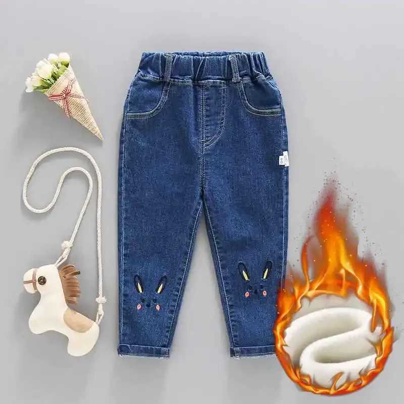 Girls Winter Pants Thick Warm Jeans Baby 28 Year Casual Long Pants Elastic Waist Trousers Kids Cartoon Cat Lovely Outdoor PantsT251017