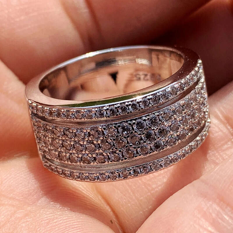 Rulalei Sparkling Jewelry Sterling Sier Pave White Sapphire CZ Dia Gemstones Party Promise Women Wedding Band Ring Gift