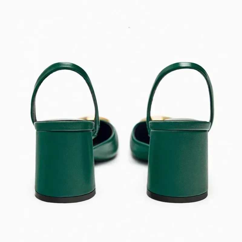 Luxury Metal Decoration Back Strap Chunky Heeled Sandals Women Elegant Round High Heels Summer Designer Mules Shoes Sandalias Z251015