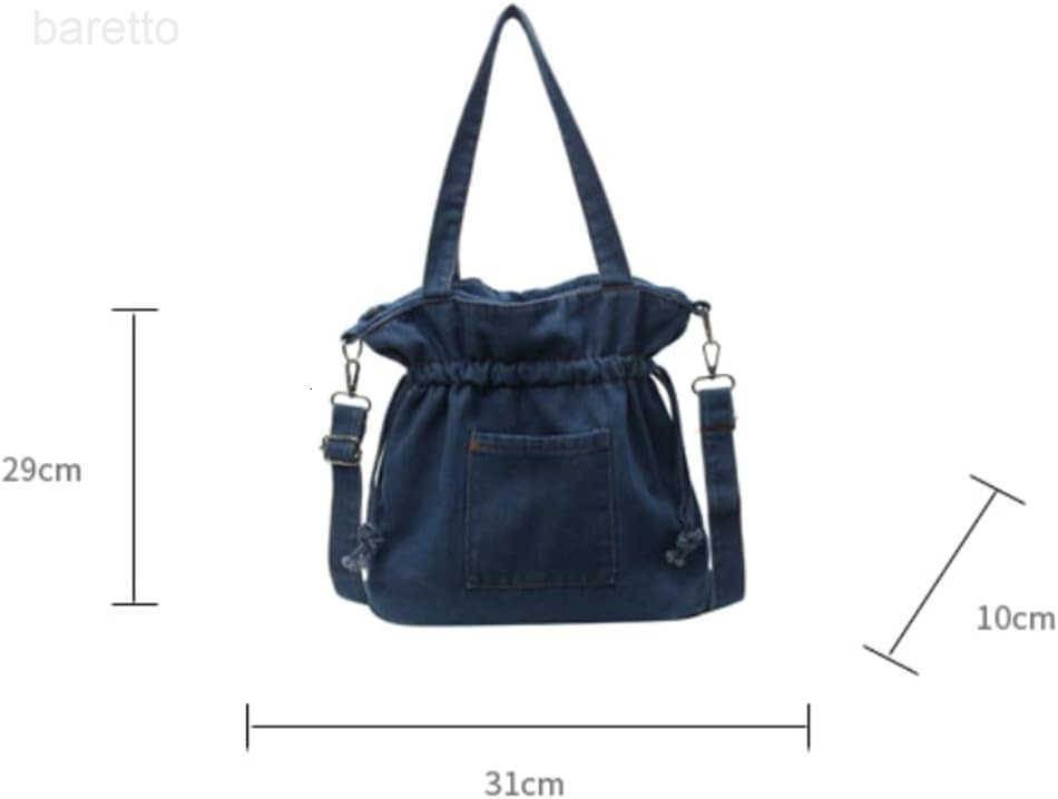 Denim Canvas Tote Bag Women Drawstring Bucket Crossbody Shoulder Purse Lightweight Handbag Trendy Commute Travel Bag Z251017
