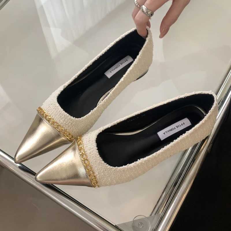 Fashion Metal Chain Decoration Lowheeled Shoes Women Elegant Pointed Toe Shallow Brand Designer Shoes Comfort Zapatos De Mujer Z251015
